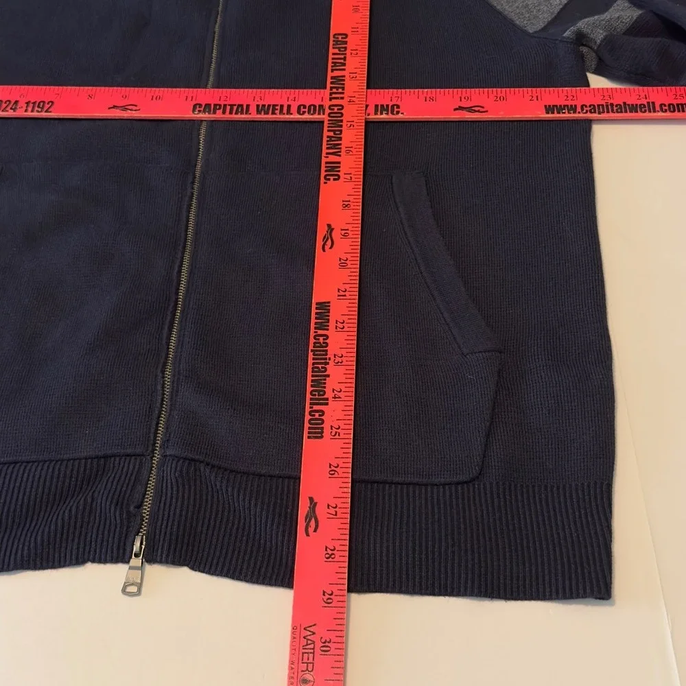 Banana Republic Mens XL Full Zip Cardigan Sweater Navy Blue Gray‎ Mock Neck Knit